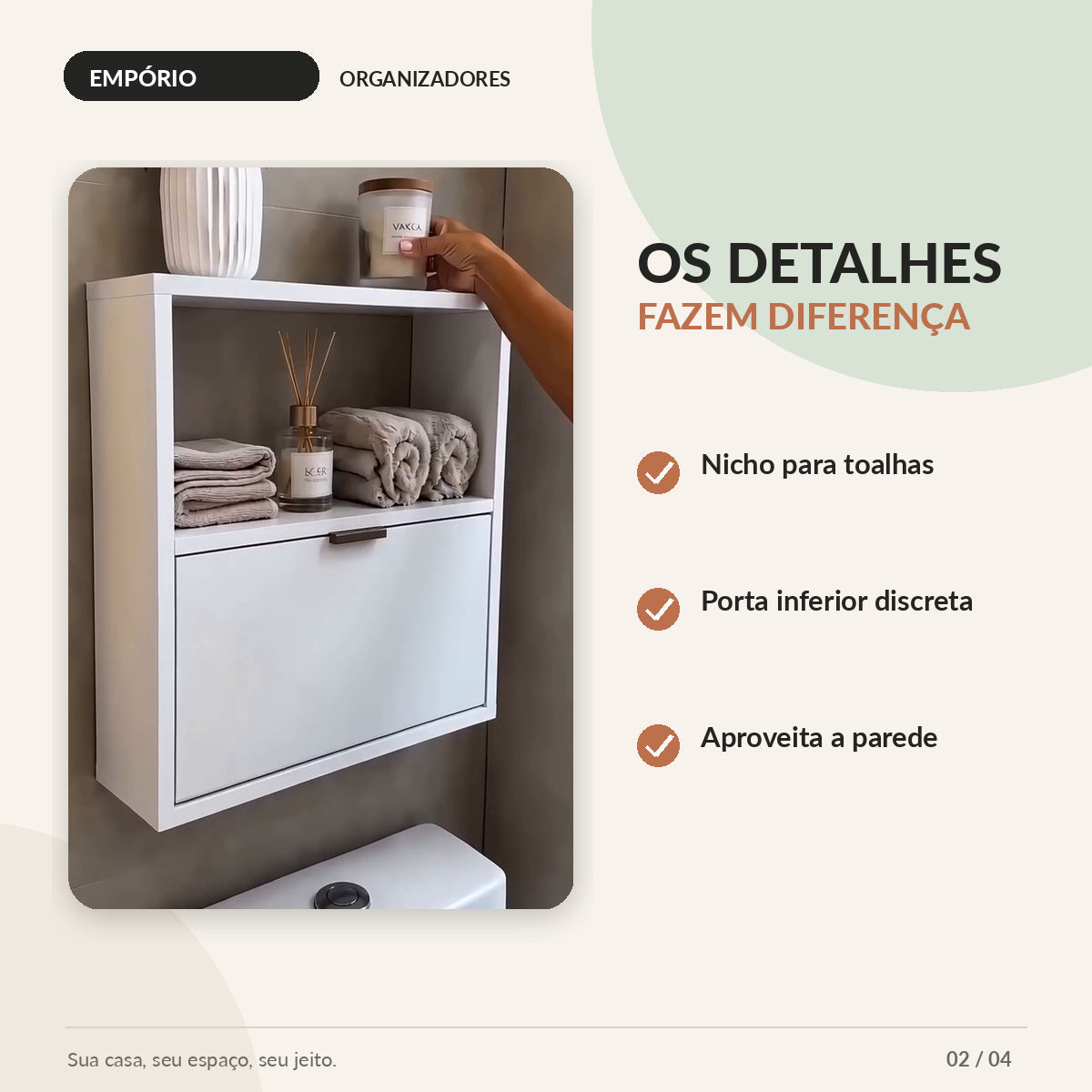 Armário suspenso branco para banheiro - imagem 2 de 4