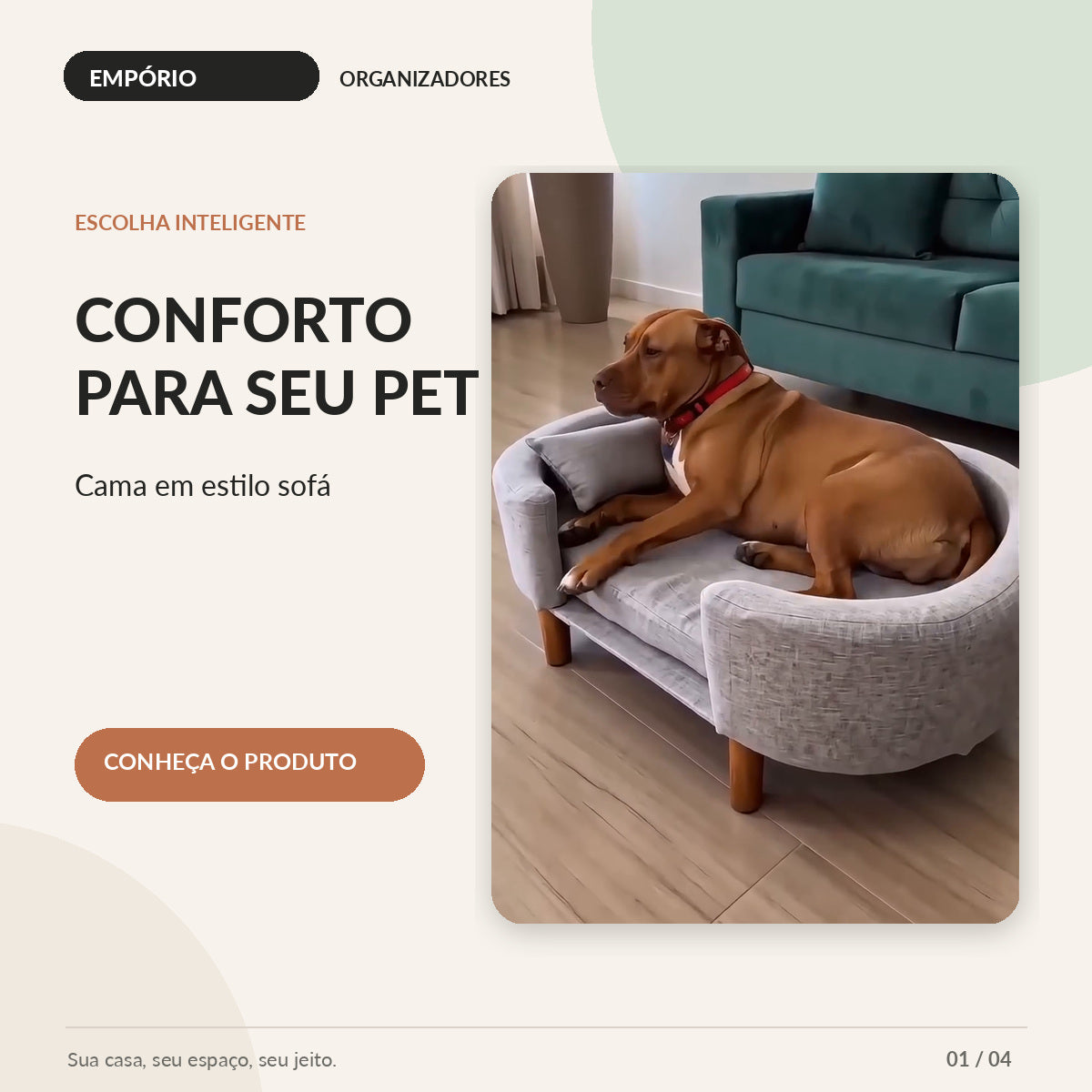 Cama cinza em estilo sofá para cachorro - imagem 1 de 4