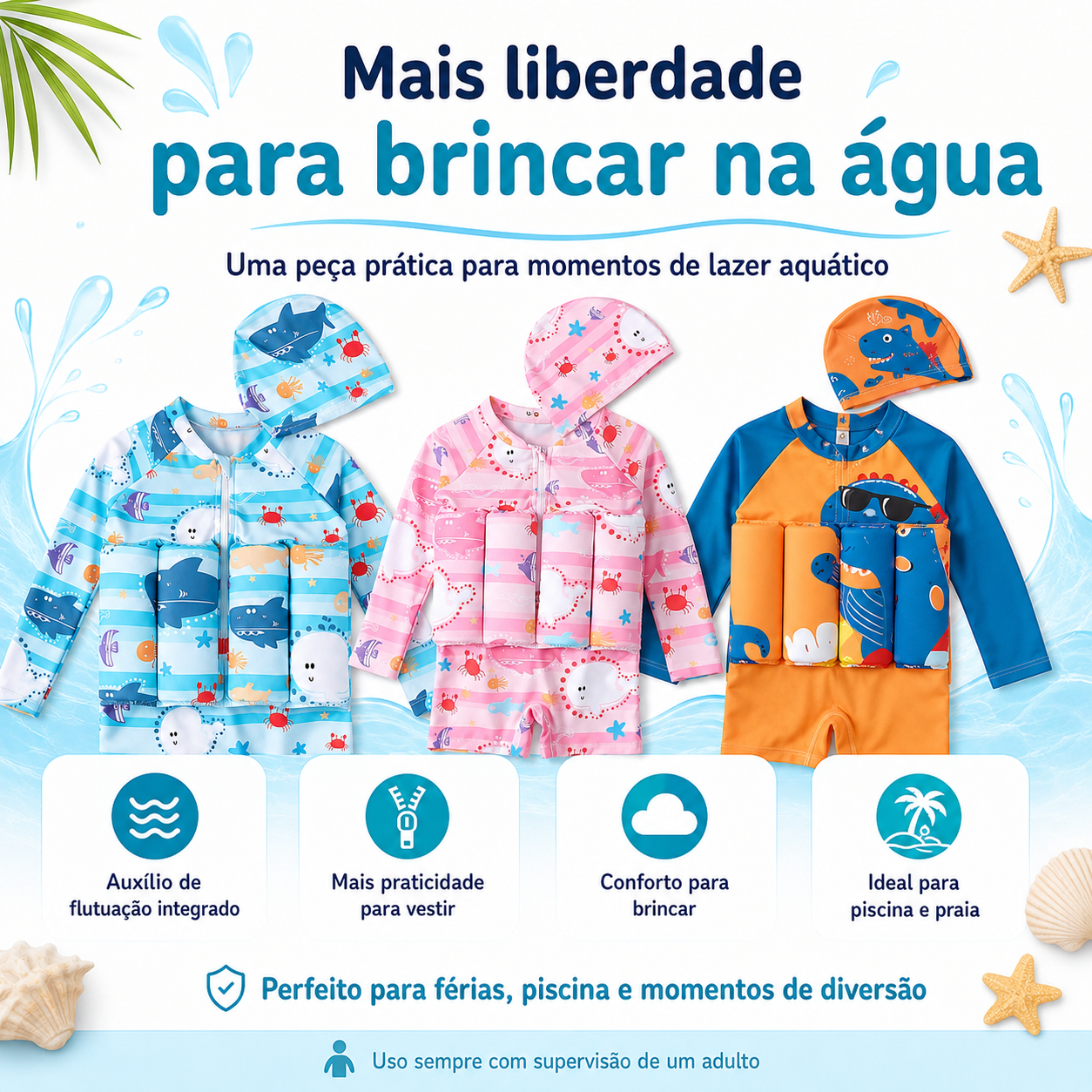 Maiô Flutuante Infantil AquaSafe – Mais Confiança para Brincar na Água