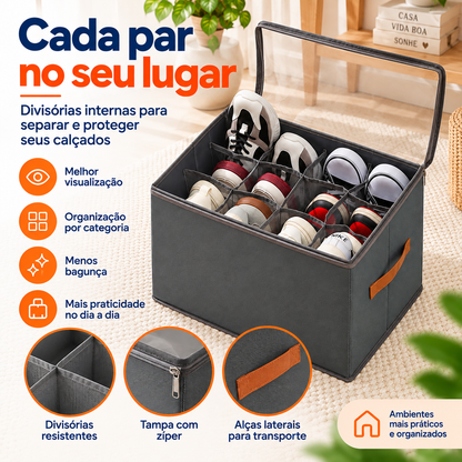 Compartimentos internos da Sapateira Organizadora Dobrável