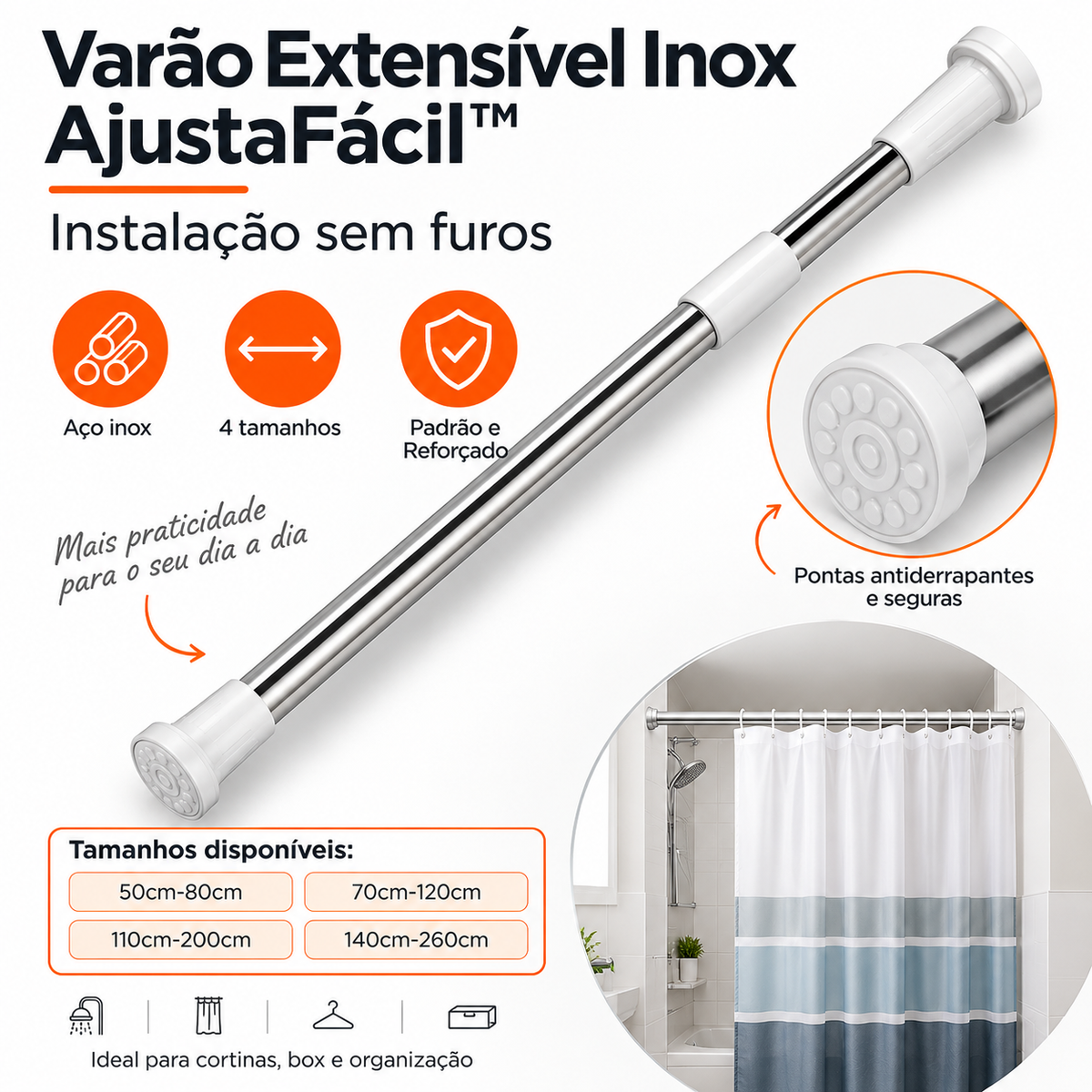 Varão Extensível Inox AjustaFácil sem furos