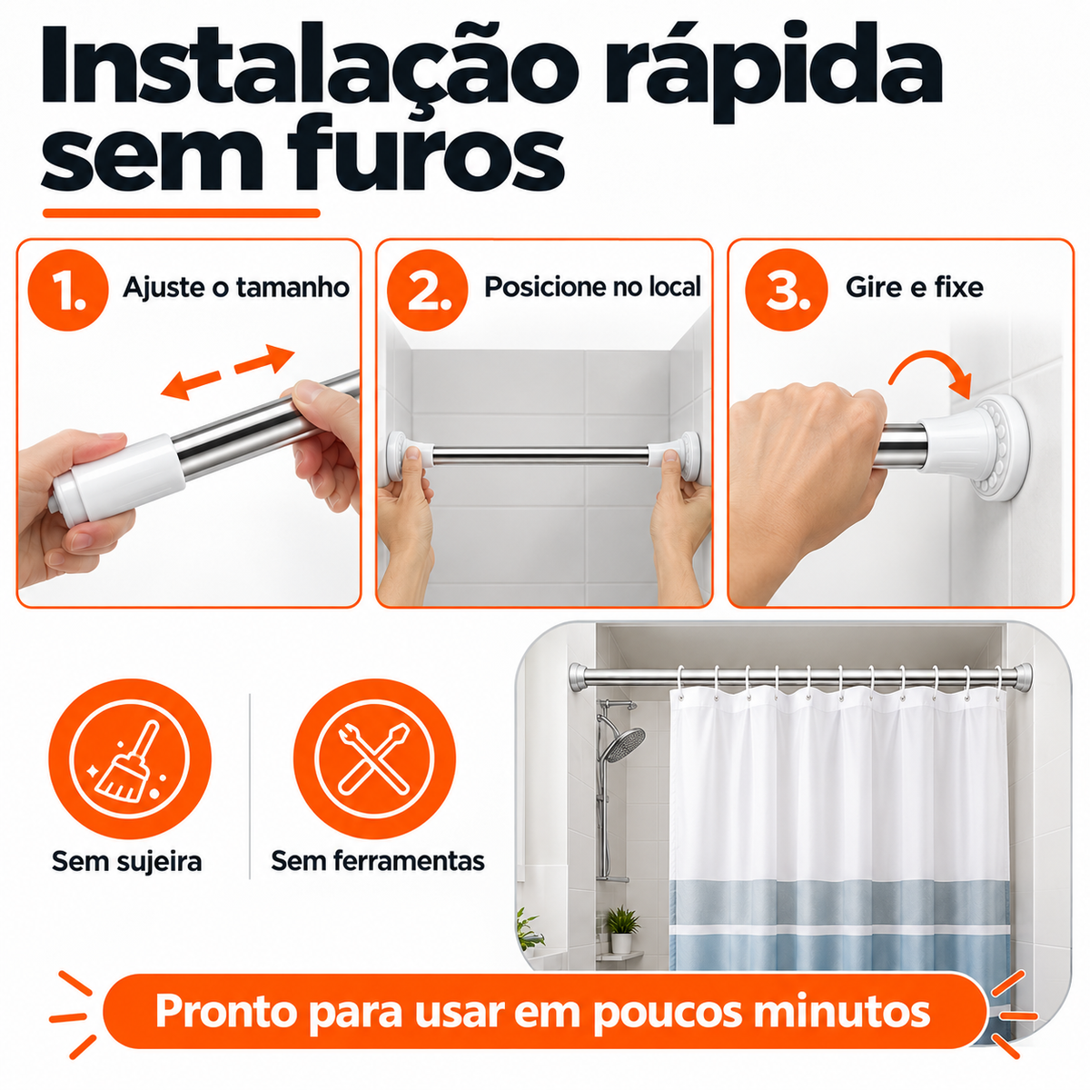 Instalação rápida sem furos do Varão AjustaFácil