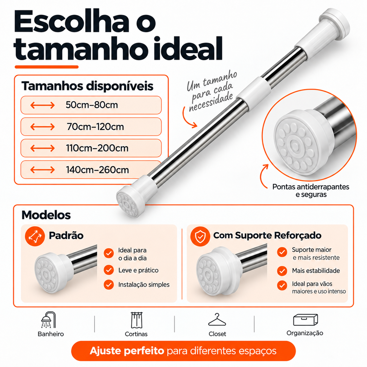 Tamanhos e modelos do Varão Extensível AjustaFácil